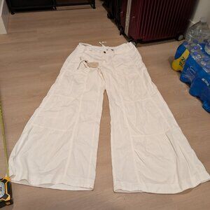 XL XCVI NWT Pants Women White Cotton Wide Leg Boho Coastal Beach Festival Tiered
